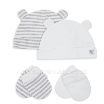 Бебешки памучни шапки с ръкавички